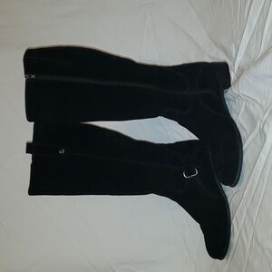 C La Canadienne Riding Suede Black Knee-High Women Boots Size 11 Buckle Detail